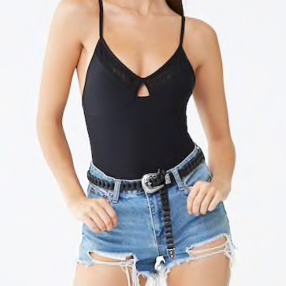 Silk bodysuit with mesh trim